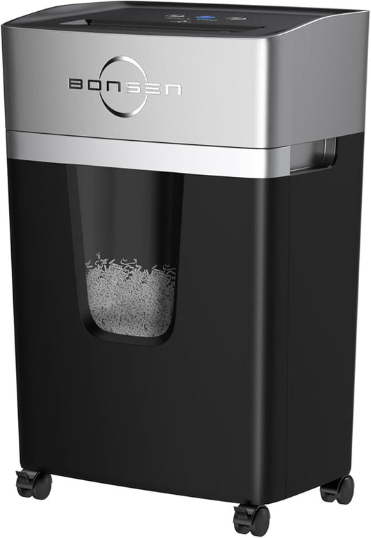 BONSEN 12-Sheet Micro Cut Paper Shredder for Home Office Use, High Security Level P-4/55 dB Ultra-Quiet / 40-Minutes Shredding Shreds Credit Card/Staples, 5.3 Gallons Pullout Bin (S3106)