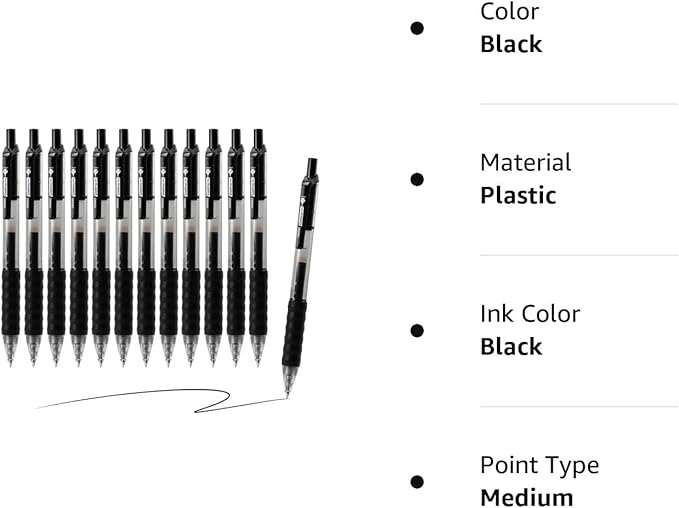 AIHAO Gel Pens 12 Pack, Black Ink, Retractable Medium Point (0.7mm), Smudge-Resistant, Smooth Writing Pens for Journaling, Note-Taking, School & Office Supplies