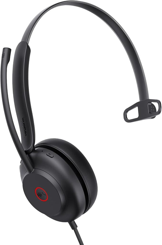 Yealink UH35 USB Headset with Microphone,Mono Wired Headset with Noise Cancelling Mic,Computer Headset Teams Certified,for Home Office Online Meeting Call Center, All Day Comfort