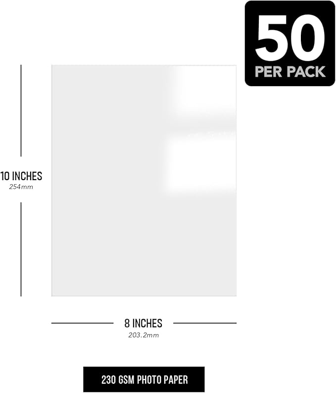 8" x 10" Photo Paper for Inkjet & Laser Printers - Extra Thick, High Gloss for Full Color Printing - Premium White Glossy, Instant Dry Paper for Everyday Pictures, Albums - 50 Sheets per Pack