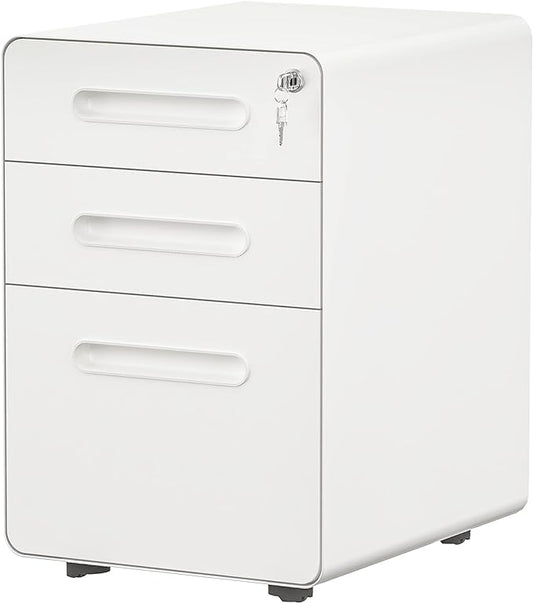 YITAHOME 3 Drawer Mobile File Cabinet, Metal Vertical File Cabinet with Lock, Filing Cabinet Under Desk fits Legal/A4 Size for Home Office, Fully Assembled, White