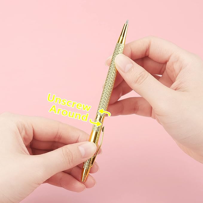 3 Pack Slim Metallic Retractable Ballpoint Pens Black Ink, Nice Gift for Business Office Students Teachers Wedding Christmas (Gold)