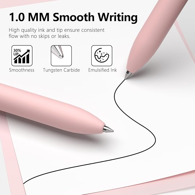 9 PCS Ballpoint Pens Black Ink, 1.0mm Medium Point Smooth Writing Ball Point Pens, High-end Long Lasting Retractable Pen for Home Office (6 Pens with 3 Refills)