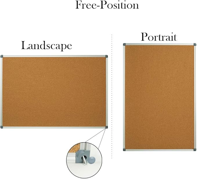 Lockways Cork Board Bulletin Board, Double Sided Corkboard 36" x 24", Wall-Mounted Aluminum Framed Message Presentation Notice Board 3 x 2