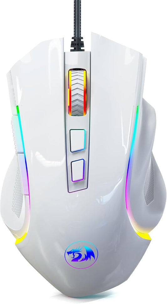 Redragon M602 Gaming Mouse, Ergonomic RGB Gaming Mouse Wired with 7200 Adjustable DPI, 9 Programmable Buttons, Professional Software for Gamer Office [White]