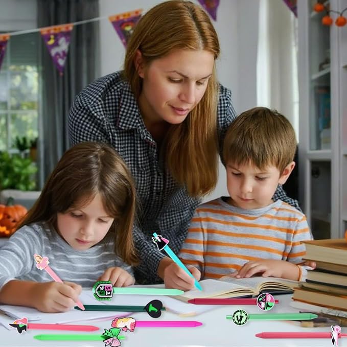 10 Pcs Halloween Ballpoint Pen DIY Retractable Gel Ink Pen Princess and Witch Cartoon Pens for Office Stationary Writing Pen Party Favors