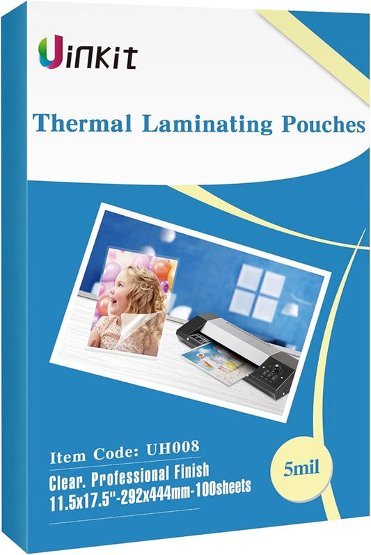Uinkit 100Pack Thermal Laminating Sheets Hold 11x 17 Sheets 5mil Heavy Duty Laminating Pouches Menu Tabloid Size11.5X17.5 inches Lamination Sheets Paper for Laminator Clear Glossy Rounded Corner