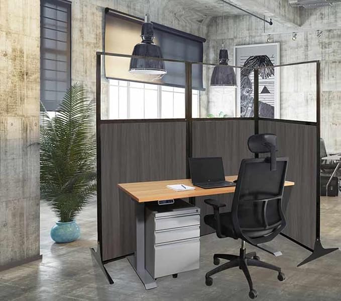 Versare Office Workstation Screen | Portable Wall Divider | Modern Cubicle | Freestanding Privacy Screen | Flexible Work Space | 2 Panels | 66" Wide x 70" Tall Marble Gray SoundSorb Panels With Window
