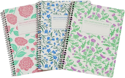 Decomposition 3-Pack Floral College Ruled Spiral Notebook - 9.75 x 7.5 Journal, 160 Lined Pages - 100% Recycled Paper - Notebooks for School Supplies, Home & Office - Made in USA