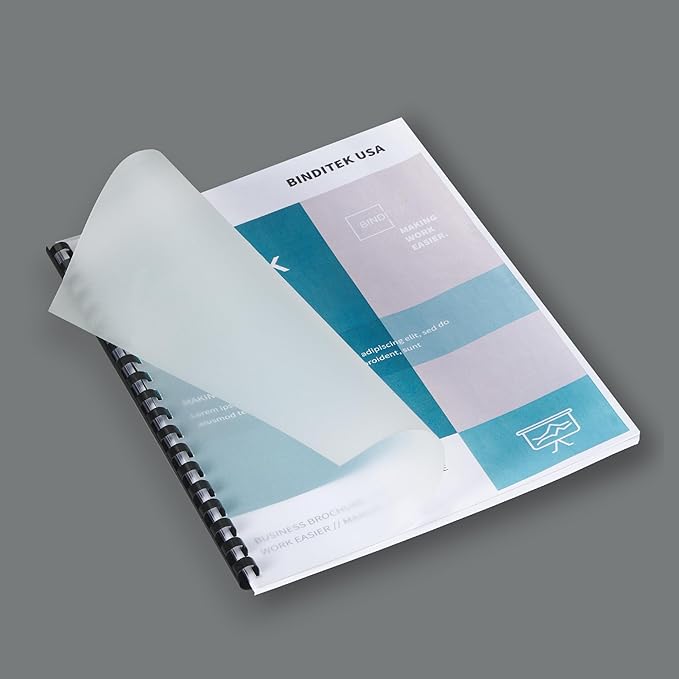 Binditek 50 Pack 12 Mil Binding Covers, Frosted Polycovers, Semi-Transparent, 8-1/2 x 11 Inches, Lightly Textured Sand Finish, Square Corners, Unpunched