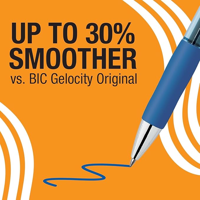 BIC Gelocity Pro Gel Pen with 0.7 mm Medium Point and Smear-Resistant Ink, 12-Count in Blue Ink