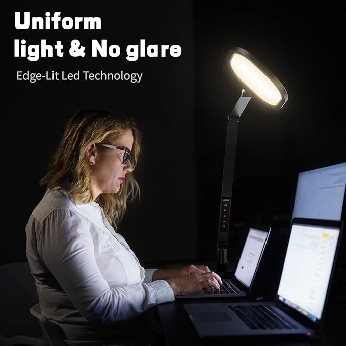 LED Desk Lamp for Home Office, Desk Light for Video Call, 3 Color Temperature 10 Brightness Computer Light, Dimmable Led Desk Light with Memory & Timer Func, Metal Swing Arm Architect Desk Lamp White
