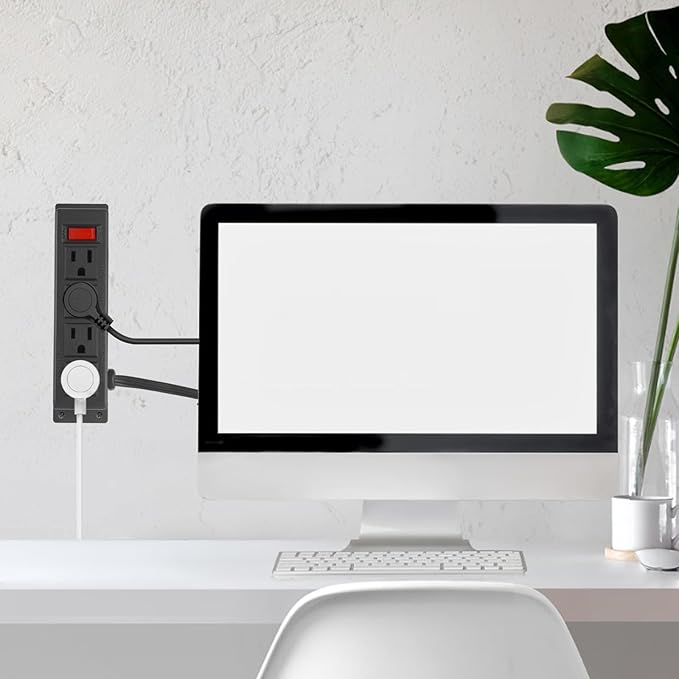 2Pack Wall Mount Power Outlet Strip, 4 Outlet Mountable Power Strip with Switch, Under Desk Power Strip Connect with 6ft Cord Mount Under Desk, Workbench, Nightstand, Dresser, Table.(Black)