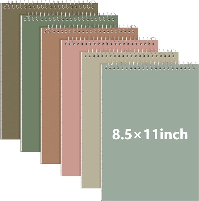 6 Pack 8.5 x 11'' Top Bound Office Steno Book Wide Ruled Double Sided Spiral Notebooks Reliable White Paper 70 Sheets/Pad Pastel Colors Covers for Writing School Notes(Classic Color)
