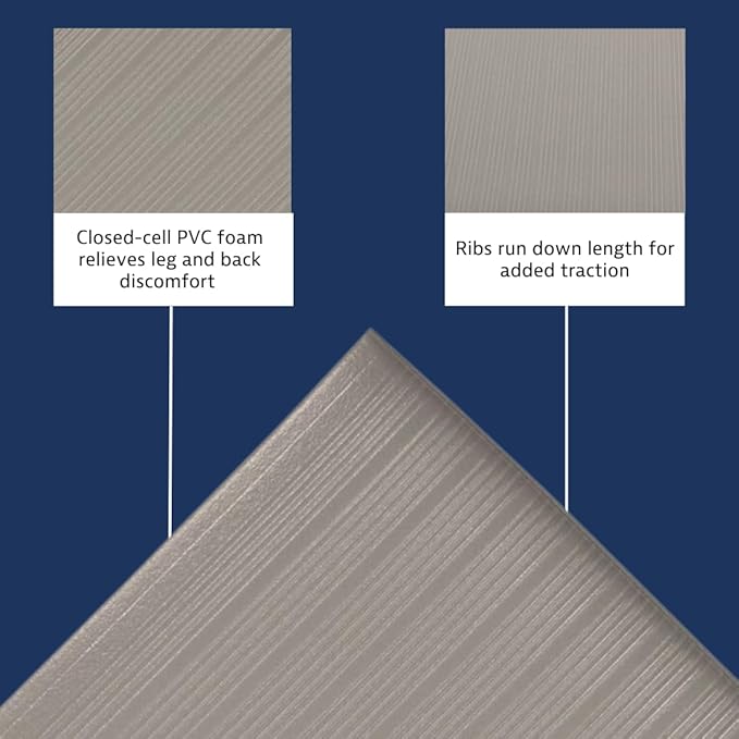 Notrax 410 Airug® 3' x 5' x 5/8" Anti Fatigue Mat, Enhanced Slip Resistance with Beveled Edges and Ribbed Surface, Ideal for Industrial and Commercial Workplaces, Gray, 410S0535GY