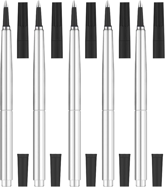 DunBong Quink Ink Rollerball, Compatible with Parker Rollerball Pens, 0.7mm Medium Point Black Ink Refill Pack of 5, Replaceable Gel Ink Pen Refills, Smooth Writing (Black-0.7mm)