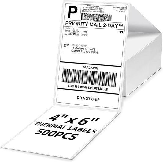 4x6 Thermal Labels, 1 Packs of 500 4x6 Fold Labels - Compatible with JADENS, ASprink, Phomemo, Rollo, Zebra, Omezizy and Other Thermal Printers