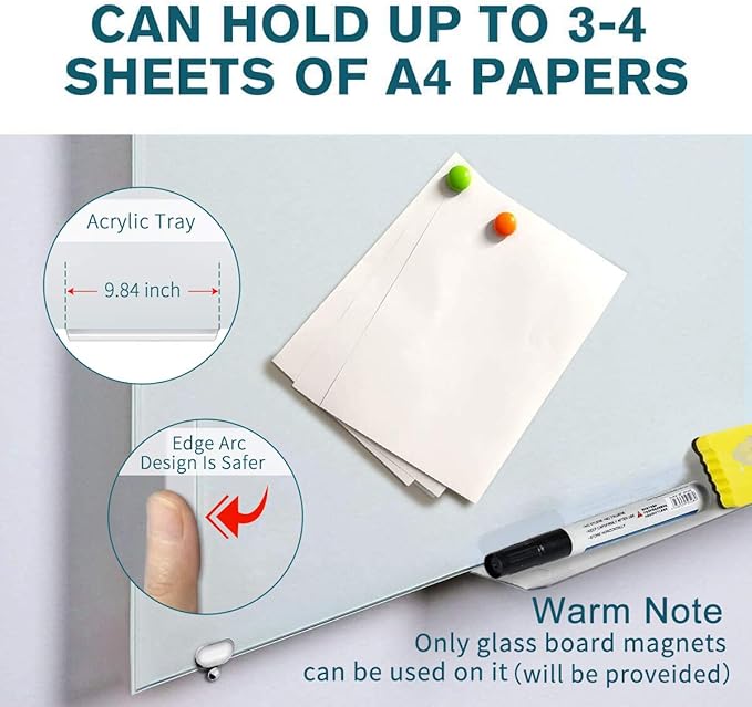 2-in-1 Magnetic Glass White Board 60'' x 48'' Extra Large Splicing Tempered Glass Whiteboard, 4' x 5' Frameless Big Glass Dry Erase White Board for Wall, Office, Home