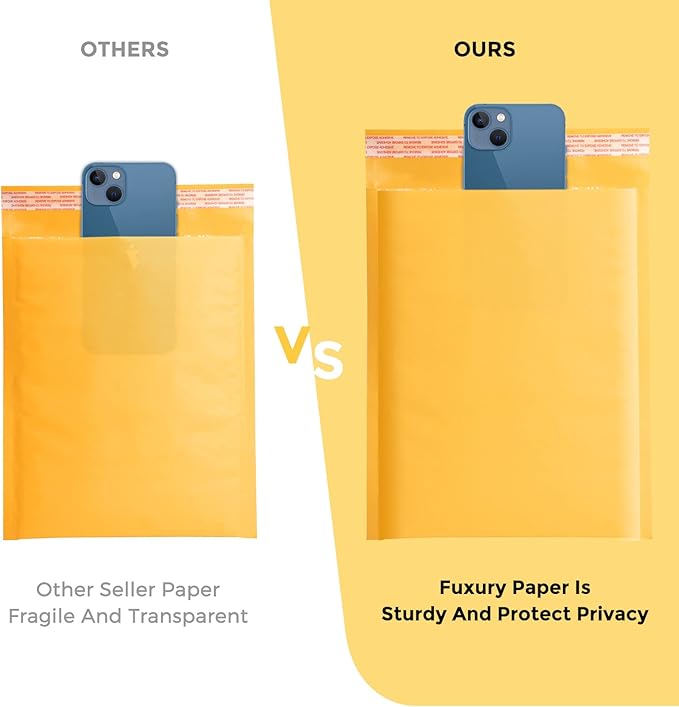 Fuxury Kraft Bubble Mailer 7.25x12 Inch 25 Pack，CD DVD Mailers,Strong Adhesion Padded Envelopes,Self Seal Bubble Envelope, Waterproof Cushioned Shipping Packaging for Small Business