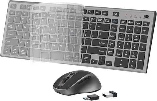 FENIFOX Wireless Keyboard and Mouse, Ergonomic Rechargeable Silent Quiet Slim USB C Flat Compact Full Size with Number Pad Soft Cover Keyboards for Mac Computer PC Surface Laptop MacBook iMac Black