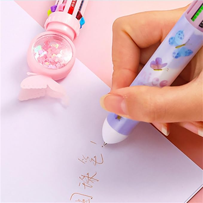 4pcs Set Multi-Color Shuttle Pens 10-In-1 Retractable Ballpoint Pen 0.5mm, Butterfly Design, Home Office School Supplies for Students Kids (4pcs Random Color)