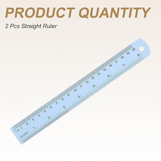 HARFINGTON 2pcs Metal Straight Ruler 20cm Metric SAE Aluminum Alloy Measuring Rulers Scale Tool with Hole for Measure Study Reading Classroom Office, Light Blue