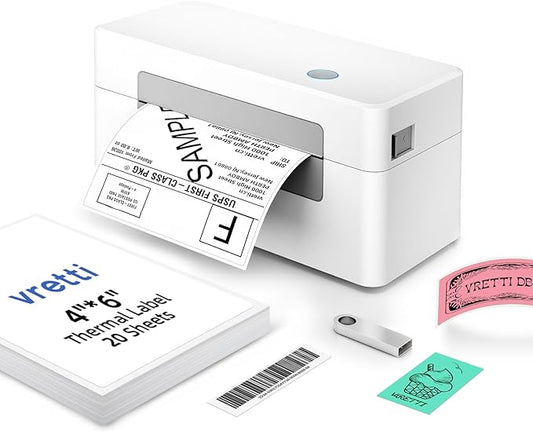 vretti USB Shipping Label Printer - 4x6 Thermal Label Printer for Small Business, Compatible with Windows,Mac,Linux and ChromeOS, Supports Barcodes, Shipping Labels, Mailing Labels, Etc.