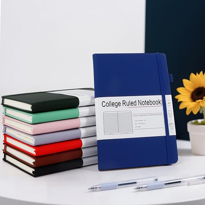 A5 Lined Journal Notebooks for Work, 192 Pages, Medium 5.7 x 8.3inch, College Ruled, Vegan Leather Hardcover Journals for Women Men,3 Pack