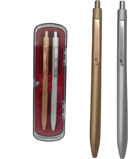 Pens 0.5MM Retractable Metal Gel Pen, Rose gold and silver gray fancy pen Premium Metal Barrel nice pens Smooth Writing Archival Ink Leak-Proof, Ideal office Gift Set,sisters, lovers - 2 Pens.