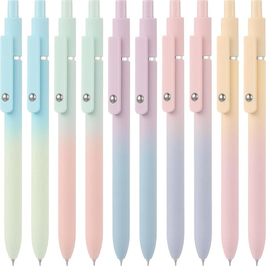 LINFANC Gel Pens, 10 pcs Medium Point 0.7mm, Gradient Color, Black Ink, Retractable Design, Aesthetic Pens for Journaling, School Supplies, Office Supplies