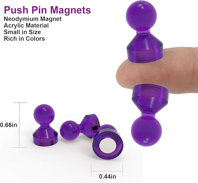 Ant Mag Magnetic Push Pins Strong Push Pin Magnets for Fridge Whiteboards Calendars Maps in School & Office Pack of 18 Purple