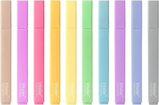 Vitoler Aesthetic Highlighters,10 Pcs Chisel Tip,Dry Fast Easy to Hold,Highlighter Set of Cute Office Desk Accessories, School Supplies