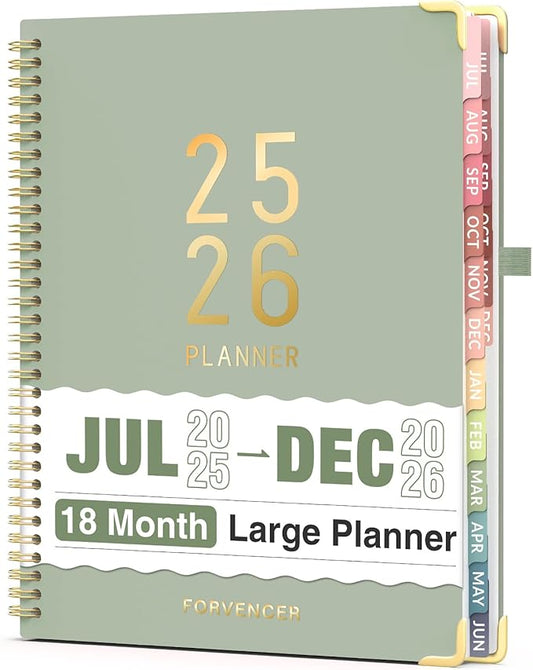 Jul 2025 - Dec 2026 Planner, Forvencer Academic Planner 2025-2026, 18 Month Daily Planner, 8.5" x 11", Weekly & Monthly Agenda Book, Hardcover Calendar Book, School Supplies for Student Teacher, Green