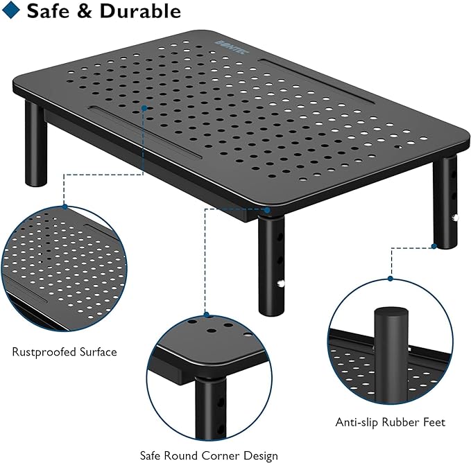 BONTEC 2 Pack Adjustable Monitor Stand Riser with Drawer, Ergonomic Mesh Platform for Laptop, PC, iMac, Printer, Supports up to 44 lbs/20kg with Cable Management Included