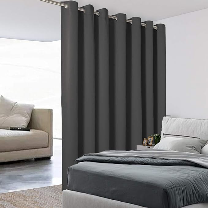 BONZER Room Divider Curtain Total Privacy Wall Grommet Thermal Insulated Wide Blackout Curtains for Bedroom Living Room, 96L x 108W Inch (8L x 9W ft), 1 Panel, Dark Grey