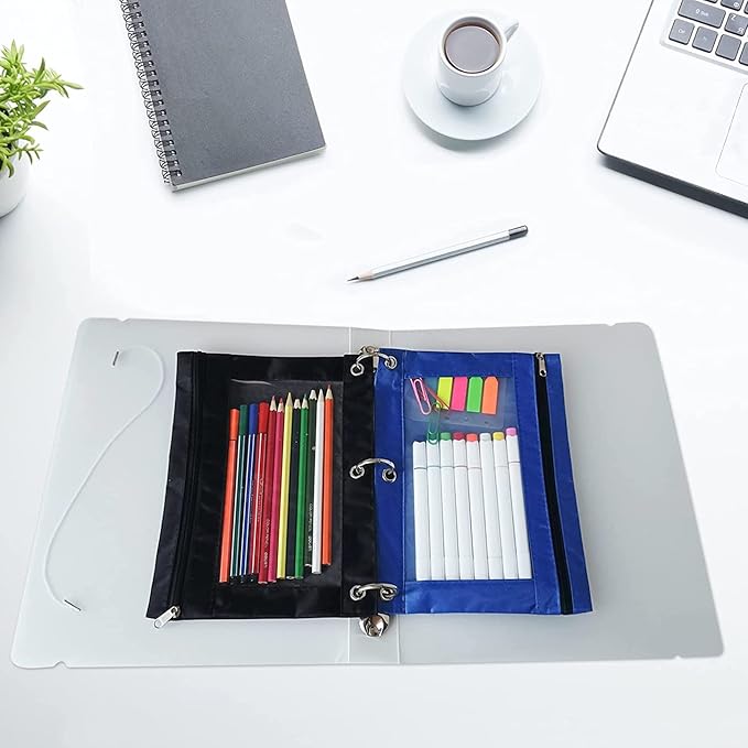 YoeeJob Pencil Pouch for 3 Ring Binder, Zipper Pencil Pouches Bulk, Pencil Case Pouch with Clear Window for Class, School, Office, 8 Colors-24 Packs