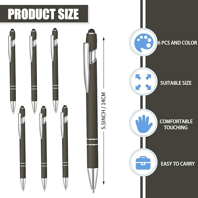 36 Pcs Blue Ink Ballpoint Pen with Stylus 2 in 1 Ballpoint Pen for Touch Screens School Office Coworkers (Coffee)