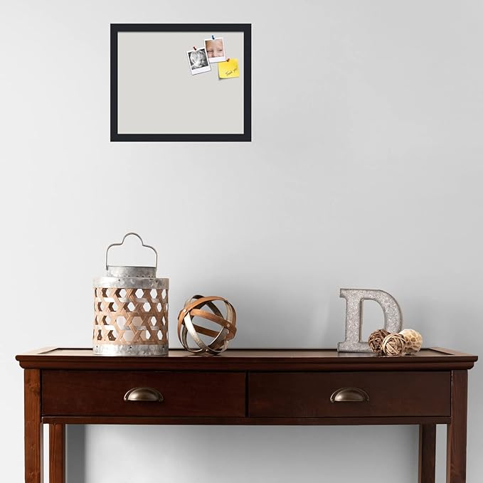 PinPix 16x13 Inch Cork Bulletin Board. This Decorative Framed Pin Board Comes with Light Stone Design and a Satin Black Frame. Ideal for Home Office Decor or Message Board (PinPix-1809)