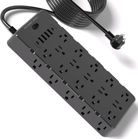 Heavy Duty Surge Protector Power Strip - 25 AC Outlets, 6 USB Ports, 4000J Protection, 6.5ft 14AWG Extension Cord, Flat Plug, Mountable,ETL Listed