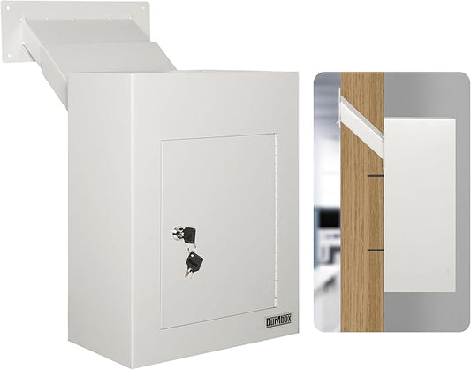 Through-The-Wall Drop Box Deposit Safe 17 x 13 x 7 - Heavy Duty Steel Mailbox with Lock for Receiving Mail, Checks, Letters, Cash and More for Home, Office and Commercial Use (D700) (Gray)