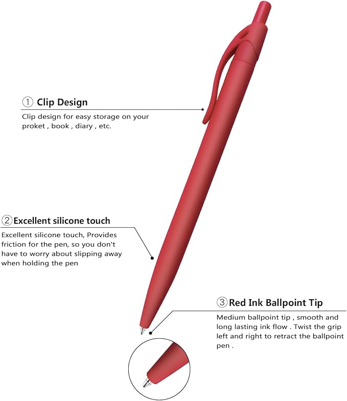 Aozora Pens Bulk 120 Pack Red Click Pens No Bleed Wholesale Retractable Ballpoint Pens Medium Point,Smooth Ink Pens for Journaling School Office Supplies 1.0MM Red Ink