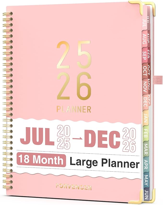 Jul 2025 -Dec 2026 Planner, Forvencer Academic Planner 2025-2026, 18 Month Daily Planner, 8.5" x 11", Weekly & Monthly Agenda Book, Hardcover Calendar Book, School Supplies for Student,Pink