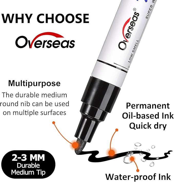 Overseas 48 Yellow Paint Pens Markers, Oil Based Permanent Markers Set - Quick Drying, Waterproof, Fade-Resistant, Medium Tip Paint Pens for Wood, Metal, Rock, Ceramic, Plastic, Canvas, Glass, Rubber
