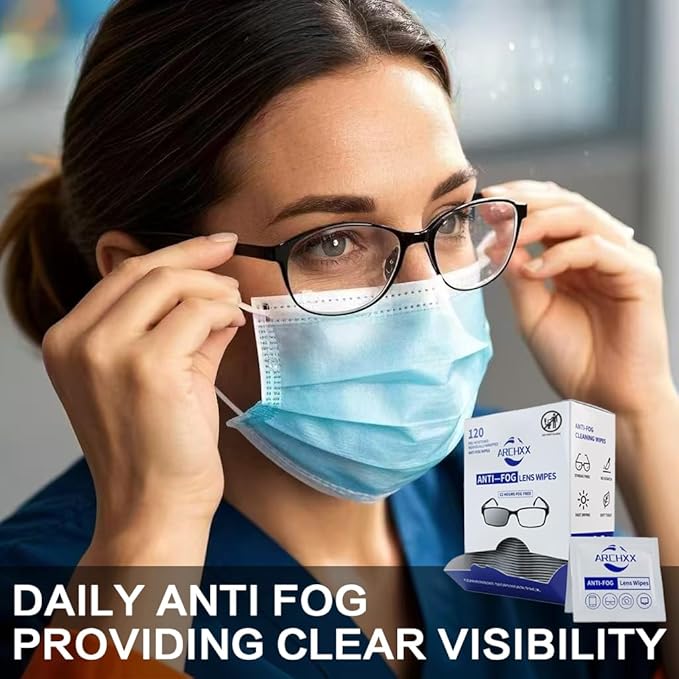Anti Fog Wipes for Glasses, 120 Count,Pre-Moistened Cleaning Wipes, Lens Cleaner Wipe for Eyeglasses,Sunglasses,Goggles,Screen,Phone,Individually Wrapped Eye Glasses Cleaner