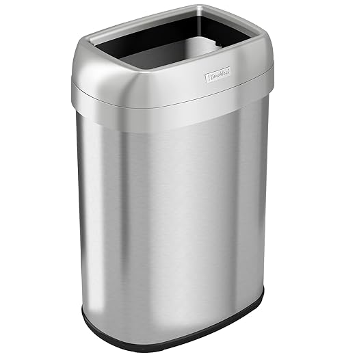 iTouchless 13 Gallon Open Top Kitchen Trash Can Recycling Bin with Double Odor Filters, Oval Commercial Grade Stainless Steel Trashcan for Home Office Work Bedroom Living Room Garage