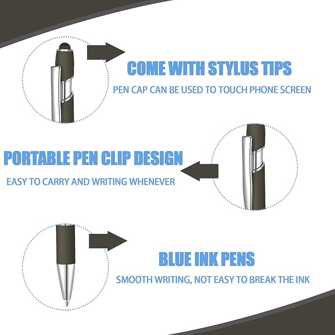 36 Pcs Blue Ink Ballpoint Pen with Stylus 2 in 1 Ballpoint Pen for Touch Screens School Office Coworkers (Coffee)