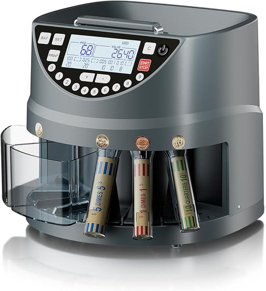 Aneken Coin Counter and Sorter with TFT Display - Accurate Sorting Machine for 5 Denominations, Smooth Operation at Up to 300 Coins Per Minute, Ideal for Efficient Money Management