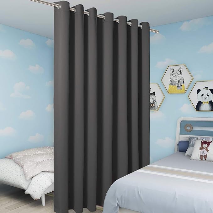 BONZER Extra Wide Room Divider Curtain Total Privacy Wall Grommet Top Thermal Insulated Blackout Curtains for Slide Window, 96L x 150W Inch (8L x 12.5W ft), 1 Panel, Dark Grey
