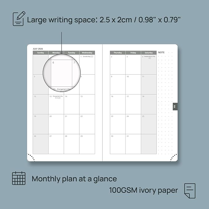 POPRUN Weekly Planner 2026 Pocket Size Calendar (4" x 6.25") 12 Months Notebook with Horizontal Layout, Leather Soft Cover, Inner Pocket, 100GSM Thick Paper, Pen Holder - Cerulean Blue