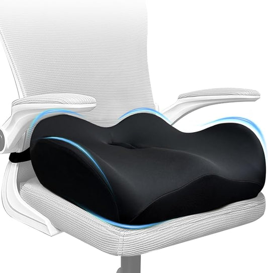 X Large Memory Foam Seat Cushions for Office Chairs, Long Sitting Pressure Relief Ergonomic Office Chair Cushion for Butt Coccyx Tailbone Sciatica, Car Seat Booster for Height (Pure Black)